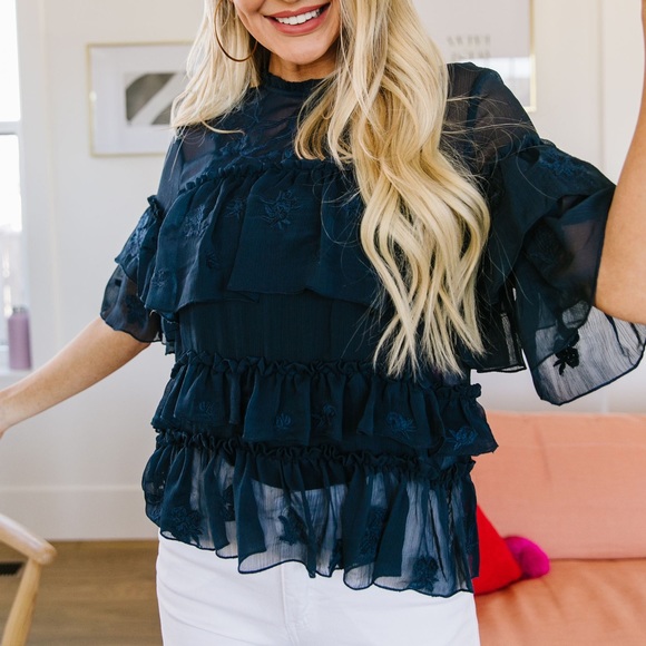 Strategic Ruffles Sheer Tiered Blouse - Picture 3 of 8